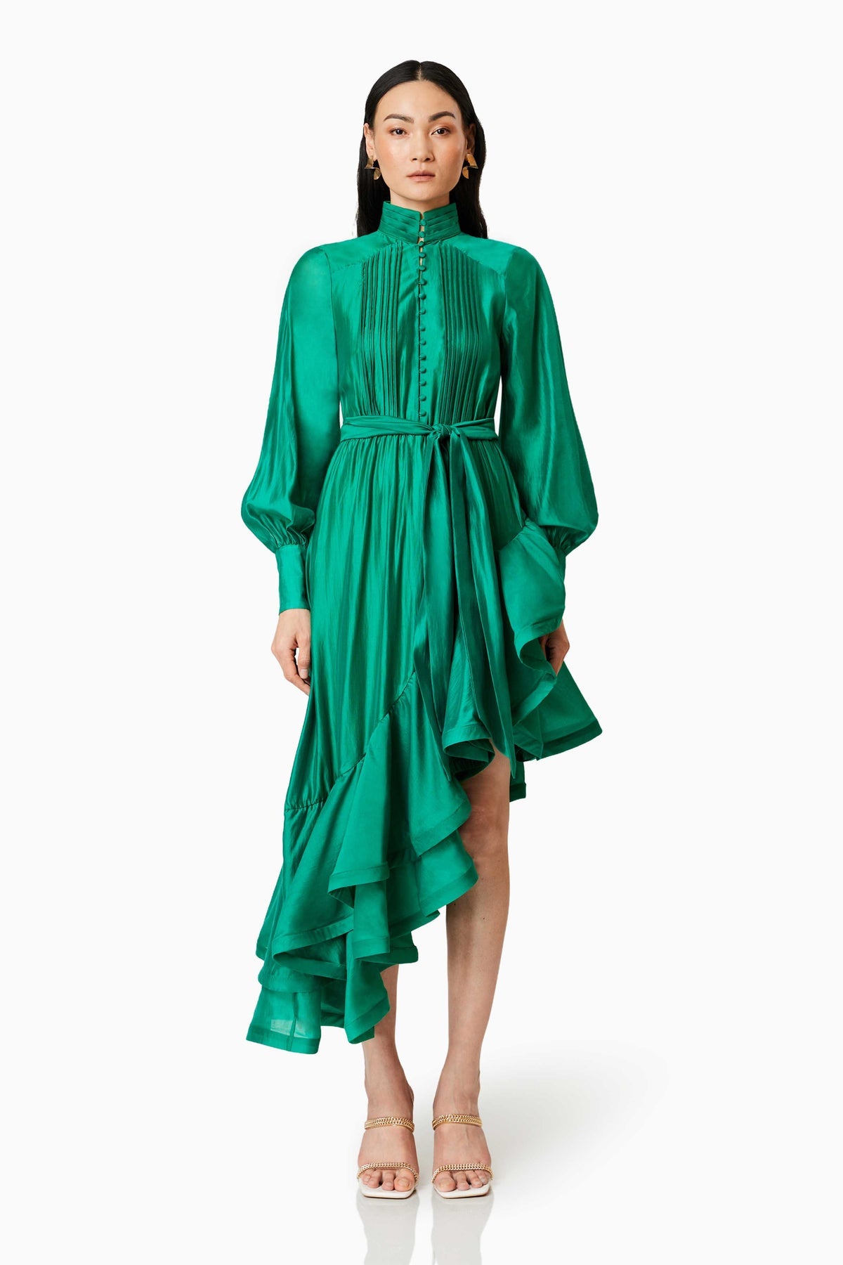 Elliatt Honeymoon Long Sleeve Maxi Dress In Green