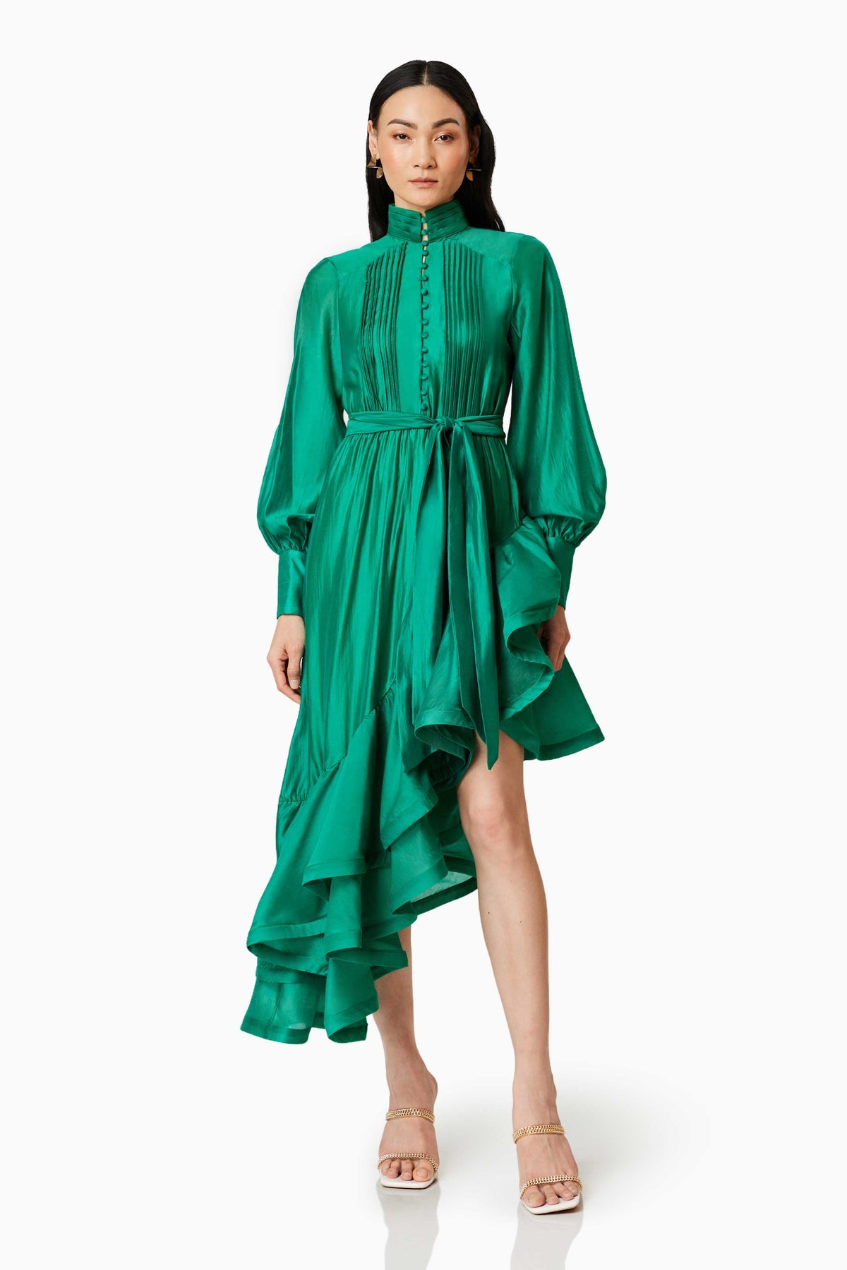 Elliatt Honeymoon Long Sleeve Maxi Dress In Green