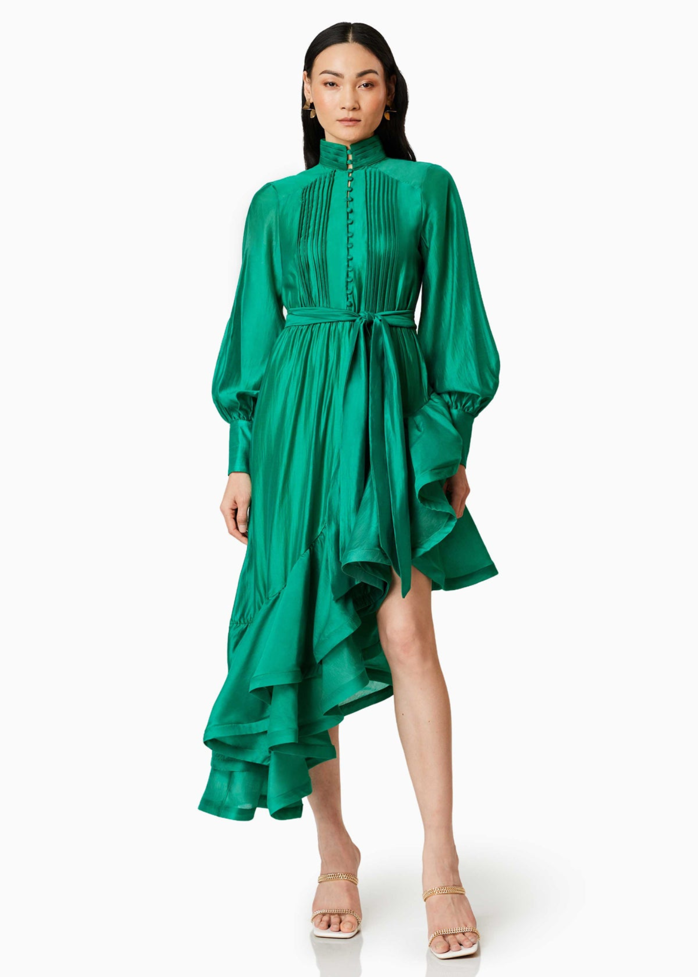 Elliatt Honeymoon Long Sleeve Maxi Dress In Green